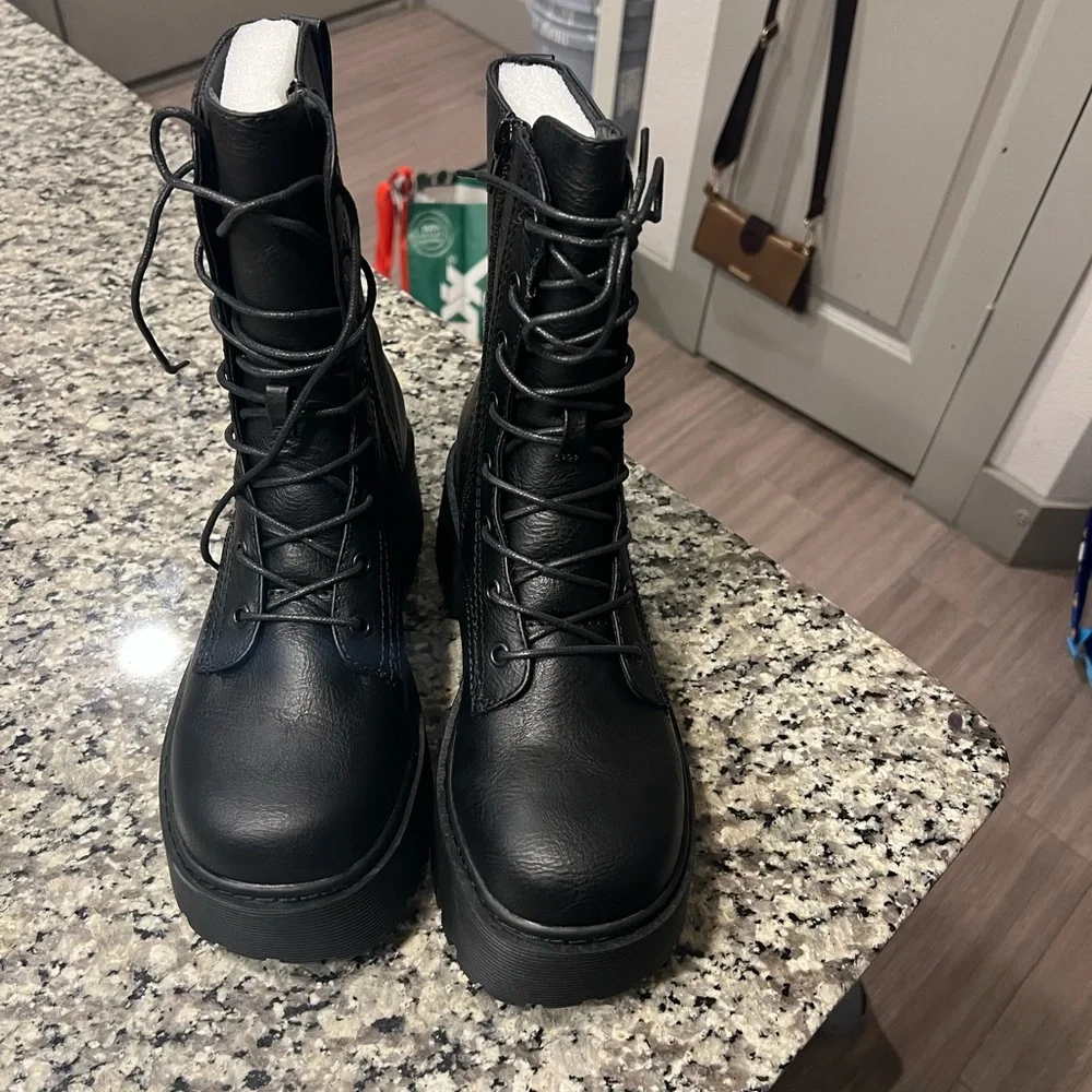 Dolls Kill Black Combat Boots - Picture 1 of 2